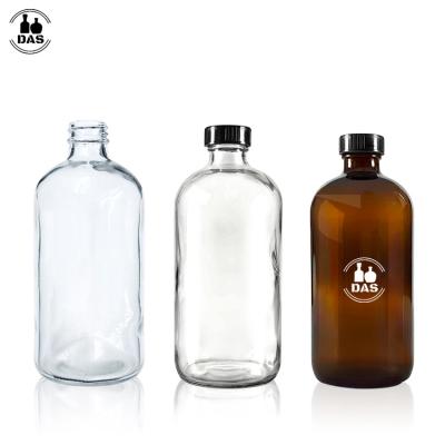 China Wholesale 4oz 8oz 16oz 32oz 250ml 500ml Clear Personal Care Amber Round Juice Beverage Kombucha Coffee Glass Bottle With Cap 22/28-400 Black for sale