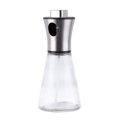 China Food Wholesale 200ml Soy Sauce Vinegar Dispenser Olive Oil Empty Glass Stainless Steel Pump Jet Bottels for sale