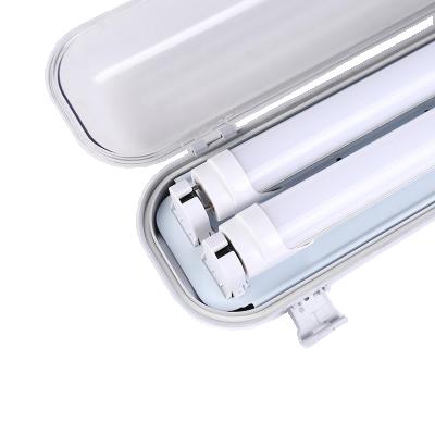 China Waterproof warehouse 2x36w IP65 triproof led light fixture with T8 4ft 5ft single and twin tube PC ABS 2ft for car parking garden for sale