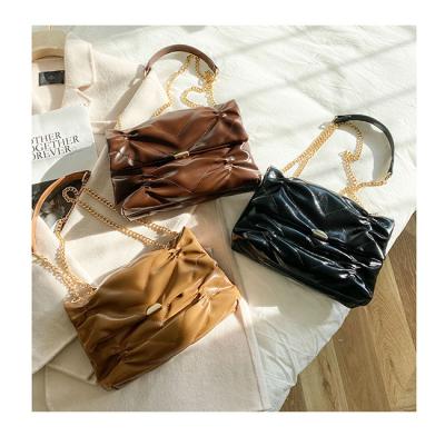 China Fashion Ruched Solid Color Shoulder French Armpit Clips Ladies PU Leather Luxury Handbags Chain Shoulder Bags For Women Bag One Pipe for sale