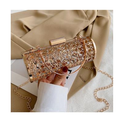 China Fashion Cylinder Fashion Hollow Metal Women Shoulder Daily Chain Evening Clutch Grid Cross Messenger Luxury Gold Lady Bags - Body Clutches for sale