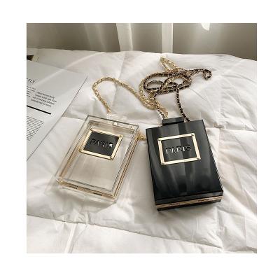 China HOT Transparent Paris Party Toiletry Paris Party Wedding Toiletries Wallet Perfume Bottle Handbags Women Transparent Fashion Bag Acrylic Black Clutch Evening Clutch Bags for sale