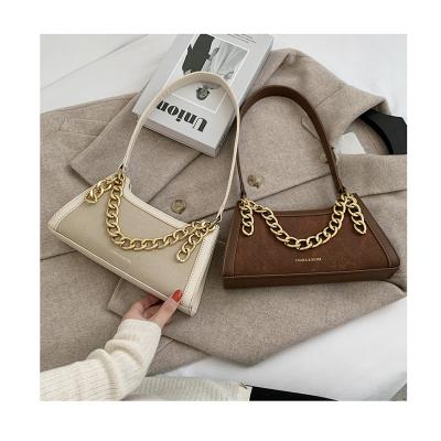 China French Frosting Fashion Bag Women Brand Metal Armpit Chain Handbag Elegant Designer Lady Shoulder Bag Chic Classic Bags for sale