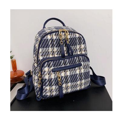 China Fashion Style Fashion Korean Tweed Small Backpack For Women Casual Wild Plaid Shoulder Packs Female Travel Bags Leisure Schoolbags Mujer for sale