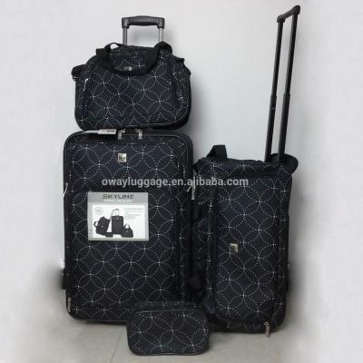 China Cheap Polyester Clearance Stock 2 Wheels 600D Polyester 4pcs Trolley Luggage Bag Set Factory Overwhelmed for sale