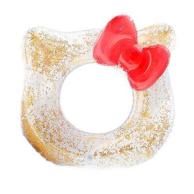 China Kids Girl Summer Vacation Beach Pool Toy Durable Water Paly Inflatable Bowknot Shimmer Sparkles Cat Swim Gold Ring With Handle for sale