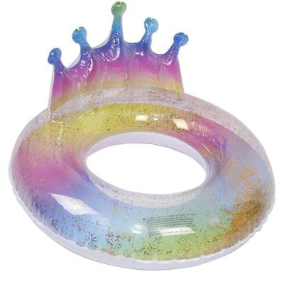 China Kids Summer Holiday Beach Party Pool Water Paly Durable Adult Inflatable Colorful Crown Toy Kids Swimming Ring with Glitter Sparkles for sale