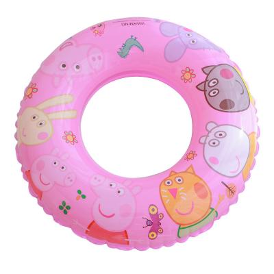 China Baby Kids Summer Vacation Beach Pool Party Water Paly Inflatable Pig Logo Inflatable Blue Pink Swimming Ring for sale