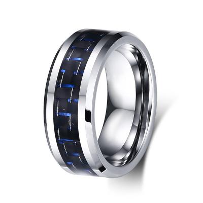 China FASHIONABLE Classic High Polished Carbon Fiber Blue Tungsten Ring For Men for sale