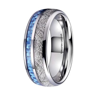 China CLASSIC Jewelry 8mm Tungsten Carbide Ring For Men Silver Meteorite And Carbon Fiber Inlay Comfort Fit for sale