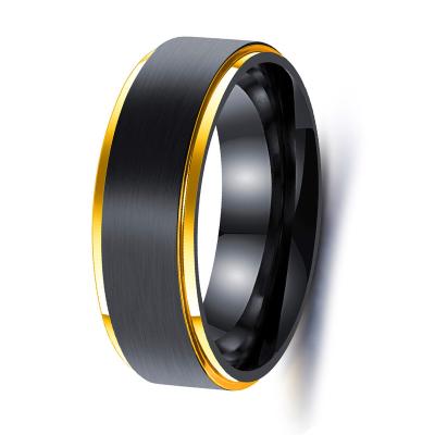 China CLASSIC 8mm Black Matte Brushed And Beveled Edge Gold Titanium Steel Ring For Men Engagement Jewelry for sale