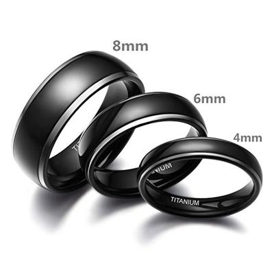 China Punk 8mm 6mm 4mm High Polished 100% Titanium Black Dome Edge Wedding Engagement Band Rings For Women Men for sale