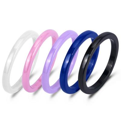 China Simple Round Finger 2MM Female TRENDY Ring Small Pink /Blue/Purple Color Ring Vintage Wedding Engagement Ceramic Rings For Women for sale