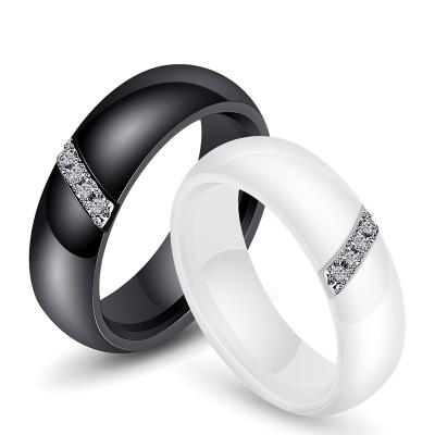 China Australia Ceramic White Cubic Zircon Black Simple Design Fashion Ceramic Engagement Ring Jewelry for sale