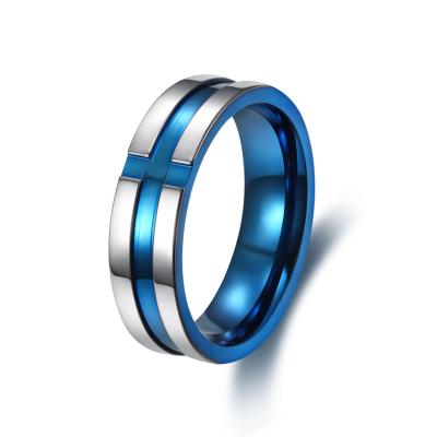 China Appreance Style Exquisite Stainless Steel Classic Ring For Men Digital Alphabet Male Jewelry Blue Plated Ring for sale