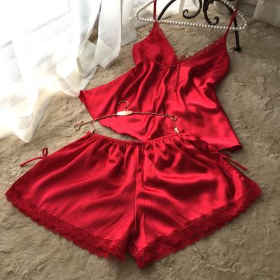 China Breathable halter backless sexy silk pajamas suits S-3XL silk vest shorts homewear S0002 for sale