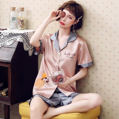 China Good Quality Breathable Women Satin Pajamas Suit Silk Pajama Set R333-4 for sale