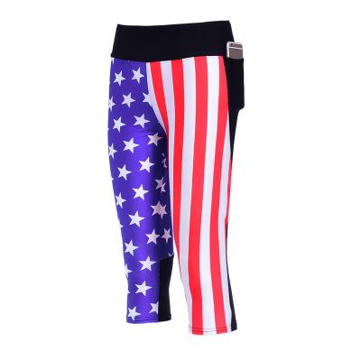 China Star& Antibacterial Vertical Stripes Tight Woman Jogging Capri Pants S-4XL for sale