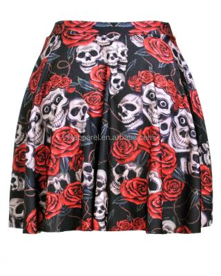 China Spandex/polyester Roses Skulls Pleated Skirt plus size s-4xl mini shorts skirt SK55031 for sale