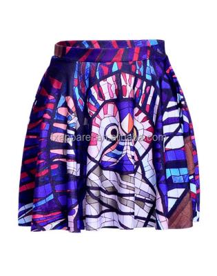 China S-4XL Spandex/Polyester Church Owl Printed Pleated Skirt Hot Girls Printed Mini Skirt SK55077 for sale