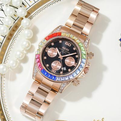 China 2021 New Arrival Multifunctional Watch Women Luxury Diamond Design Watch Women Day/Date for sale