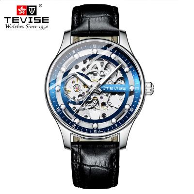 China Hot Selling Power Reserve Mechanical Men Watches Skeleton Mens Genuine Leather Automatic Watch With Linear Movement for sale