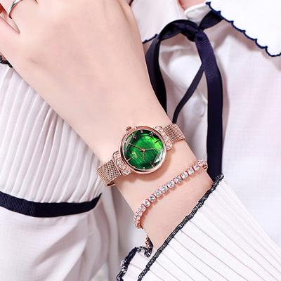 China Water Resistant Fashion Quartz Wrist Watch For Girl Green Dial Mesh Luxury Lady Watch Water Resistant Watches For Woman for sale