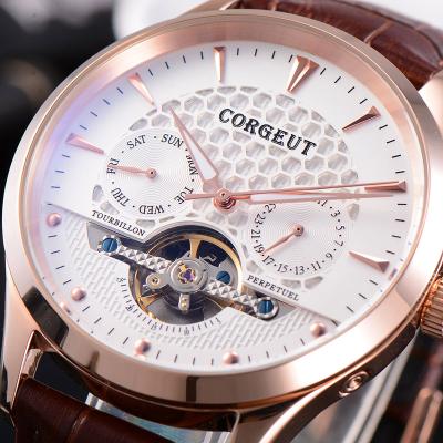 China Brand Newest Quality Chronograph Waterproof Male Wristwatch Skeleton Leather Strap Mechanical Watch Man for sale