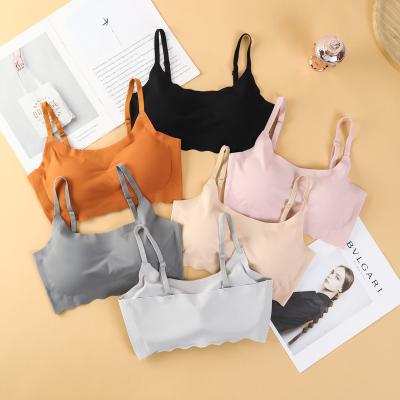 China Cheap QUICK DRY Ice Silk Solid Color Gather No Ring No Trace Thin Girl Steel Ladies Seamless Bra And Panties Korea Japanese for sale