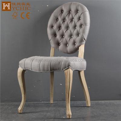 China French Style Solid Wood Wooden Chair With Buttons Fabric Dining Room Furniture Around Antique Back Dining Chair for sale