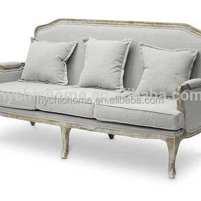 China Chesterfield SOFA French Style Blue Striped Living Room Three Seat Wooden Sofa Back for sale