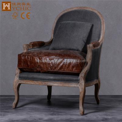 China Leisure Chair Antique Designs Solid Real Leather Upholstery Real Leather Living Room Single Oak Wood Leisure Chair for sale