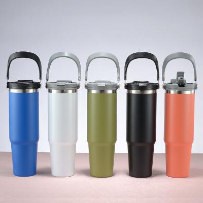 China Sustainable Double-Wall Vacuum Thermos Mug 30oz Ice Flow Spill Straw Stanley Cup Travel Mug With Handle for sale