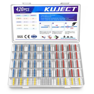 China Wire Plugging Kuject 420pcs Marine Solder Seal Heat Shrink Wire Butt Connectors to Welding Wire Connector Kit for sale