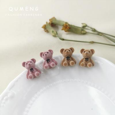 China Cuteness TRENDY Personality Interesting Classic Fashion Flocking Mini Teddy Bear Alloy Stud Earrings Sweet Girl Daily Wear Jewelry for sale