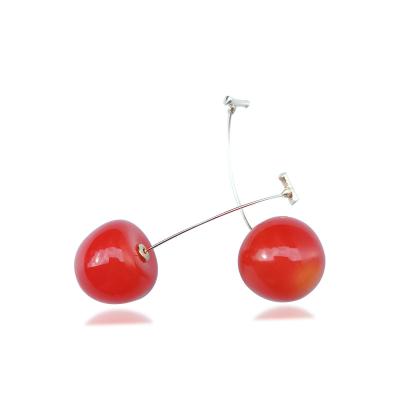 China Lovely Korea Fashion Cherry Fruit Red Acrylic Cute Resin Long Drop Earrings For Women Wholesale for sale