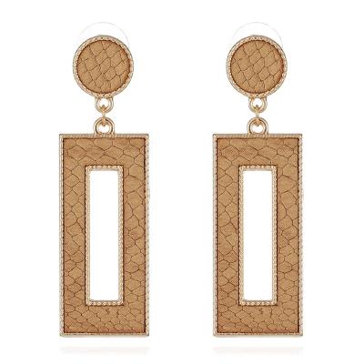 China Custom High Quality Geometric Rectangular Alloy Frame Retro Pu Round Stylish Fashion Jewelry TRENDY Earrings for sale