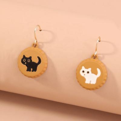 China Fashionable creative cute girl cartoon childish simple and small Kitten Pattern Jewelry Cat Earrings Fun Beer Cap for sale