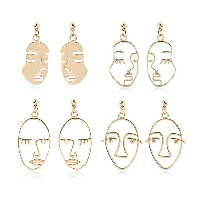 China New Unique Fashion Alloy Funny Gold Plated Face Statement Dangle Earrings For Women 2020 Simple Jewelry Sets for sale