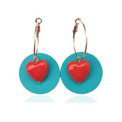 China Simple Girl Jewelry Wholesale Fashion Colorful Iron Sheet Around Heart Dangle Shape Acrylic Earrings for sale