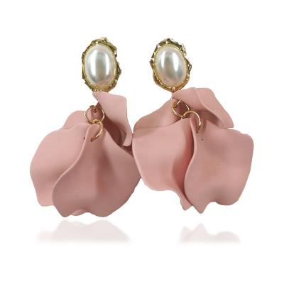 China 2020 exaggeration Korean style pearl earrings spray to paint big flower earrings for women fashion summer elegant sweet jewelry for sale