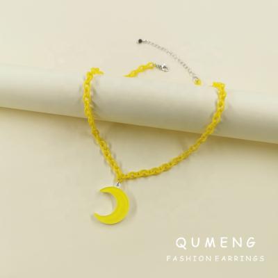 China 2021 Fashion Trend Acrylic Pendant Girl's Creative Simple Yellow Moon Necklace Gift for sale