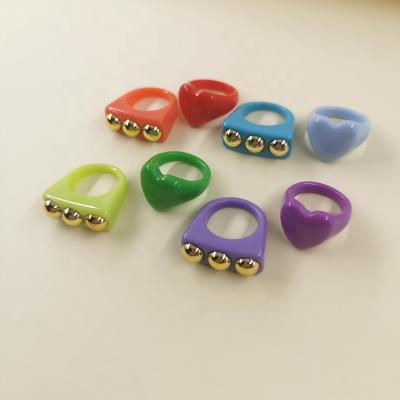 China 2021 Fashion Candy Color Metal Rivets Heart Shape Irregular Geometric Resin Ring Women Jewelry Parade Gift for sale