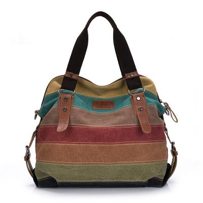 China New Style Wholesale Ladies Canvas Custom Casual Handbags Color Stripe Messenger Quilting Bags for sale