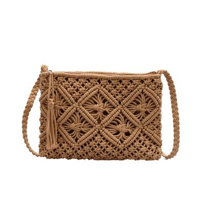 China Fasion Summer Woman Straw Cross - Body Bag Ladies Cotton Woven Bag Retro Beach Straw Bag for sale