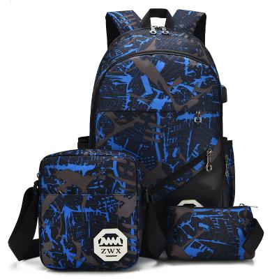 China With USB School Bag With USB Port For High School Students 3Pcs/Set Backpack For College Students for sale