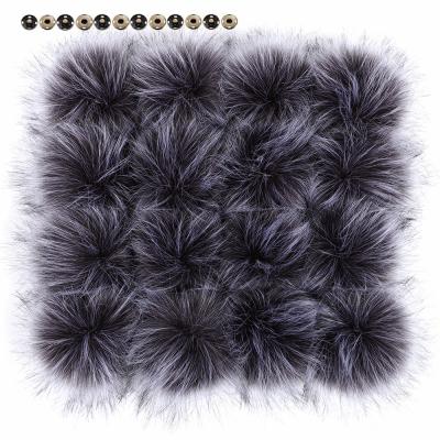 China European Wholesale Faux Fur Pom Poms Raccoon For Knit Hat 13cm Faux Fur Pom Poms With Snap Accessories for sale