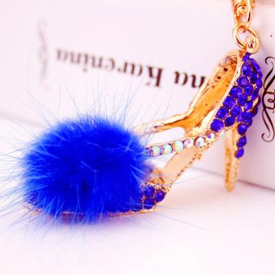 China Wholesale High Heels Car Hair Ball Key Ring Key Ring Key Ring Key Ball Fur Rhinestone Promition Metal Key Chain Girls for sale