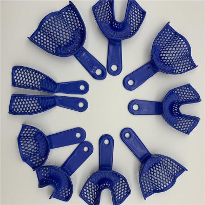 China 10PCS Teeth Treatment Metal Dental Impression Trays Perforated To Powder Iron Teeth Impression Liner Trays for sale