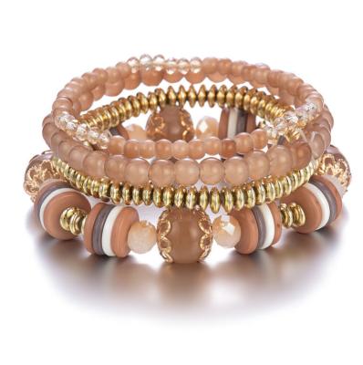 China Amazon Hot Selling Manufacturer Durable Acrylic Glass Bead Bracelet Female Bohemian Multilayer Bracelet Set for sale